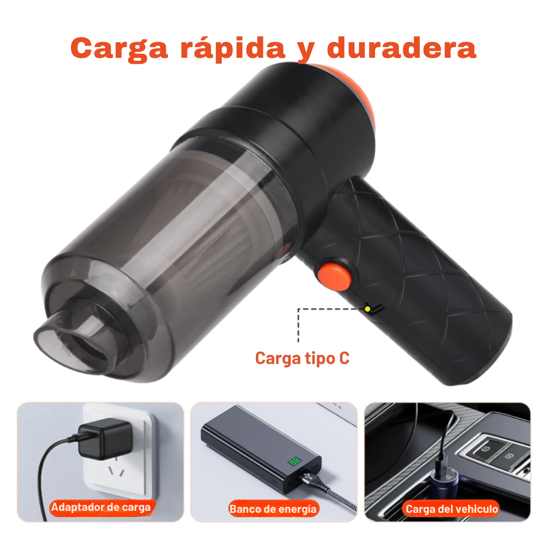 TurboClean Pro – Mini Aspiradora Portátil 3 en 1 (Aspira + Sopla + Filtro Lavable).