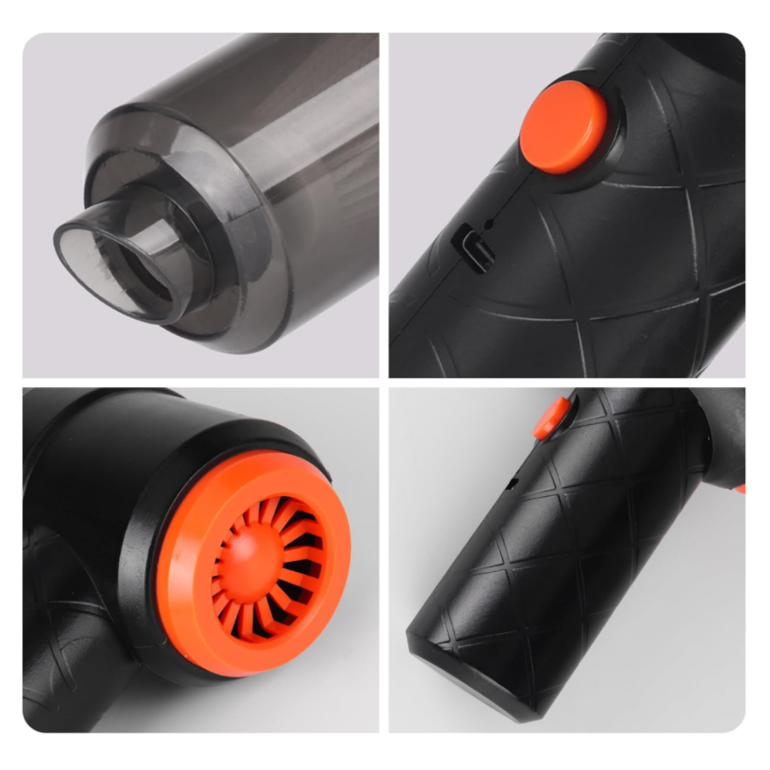 TurboClean Pro – Mini Aspiradora Portátil 3 en 1 (Aspira + Sopla + Filtro Lavable).