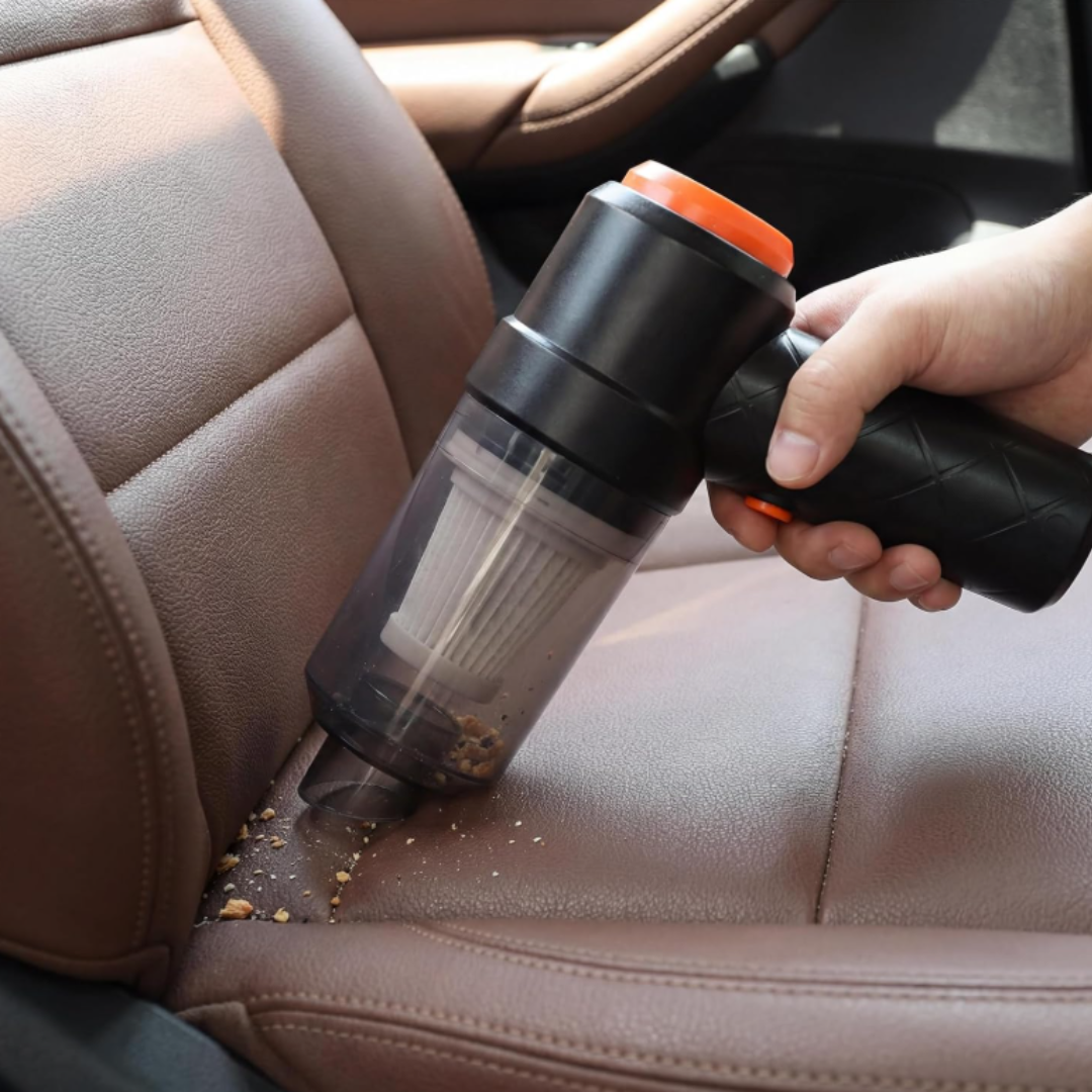 TurboClean Pro – Mini Aspiradora Portátil 3 en 1 (Aspira + Sopla + Filtro Lavable).